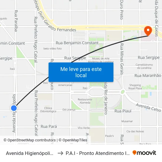 Avenida Higienópolis, 350 to P.A.I - Pronto Atendimento Infantil map
