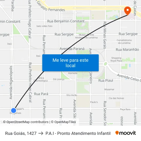 Rua Goiás, 1427 to P.A.I - Pronto Atendimento Infantil map