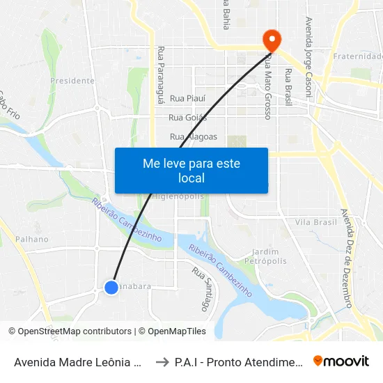 Avenida Madre Leônia Milito, 1355 to P.A.I - Pronto Atendimento Infantil map