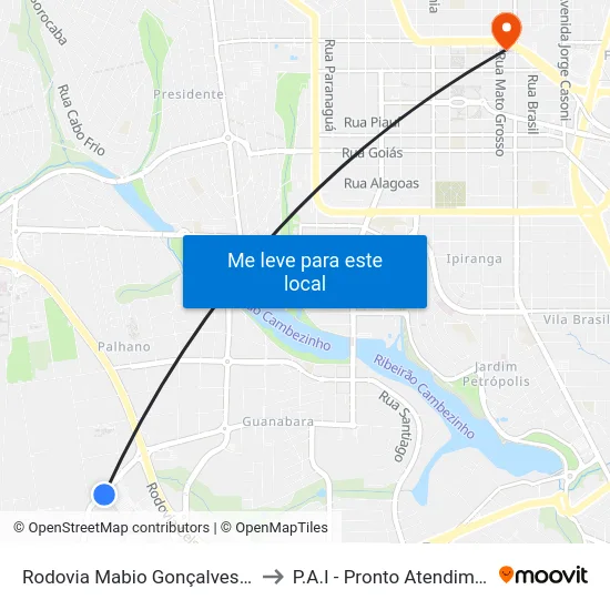 Rodovia Mabio Gonçalves Palhano, 300 to P.A.I - Pronto Atendimento Infantil map