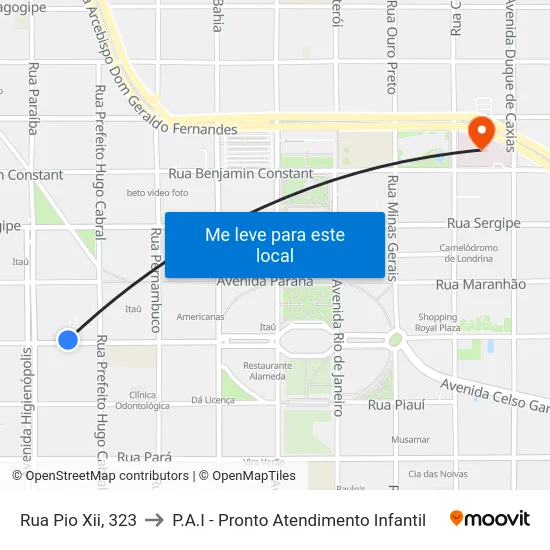 Rua Pio Xii, 323 to P.A.I - Pronto Atendimento Infantil map