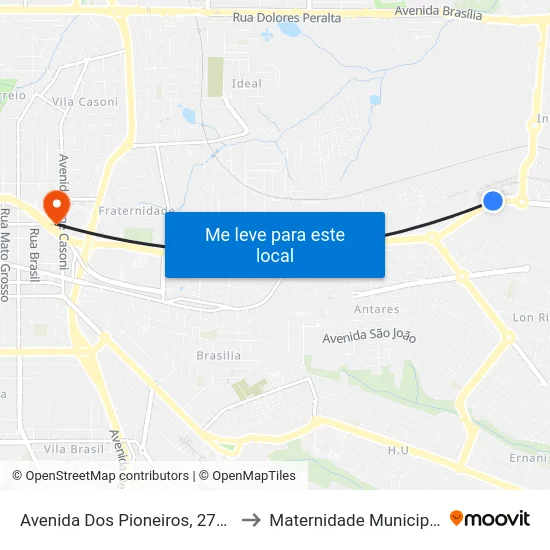 Avenida Dos Pioneiros, 2735 to Maternidade Municipal map
