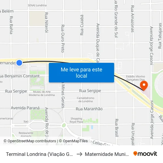 Terminal Londrina (Viação Garcia) to Maternidade Municipal map