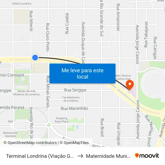 Terminal Londrina  (Viação Garcia) to Maternidade Municipal map