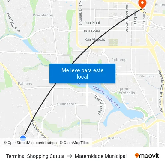 Terminal Shopping Catuaí to Maternidade Municipal map