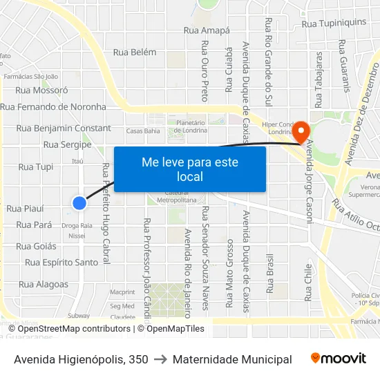 Avenida Higienópolis, 350 to Maternidade Municipal map