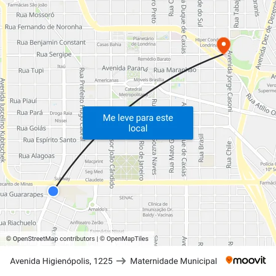 Avenida Higienópolis, 1225 to Maternidade Municipal map