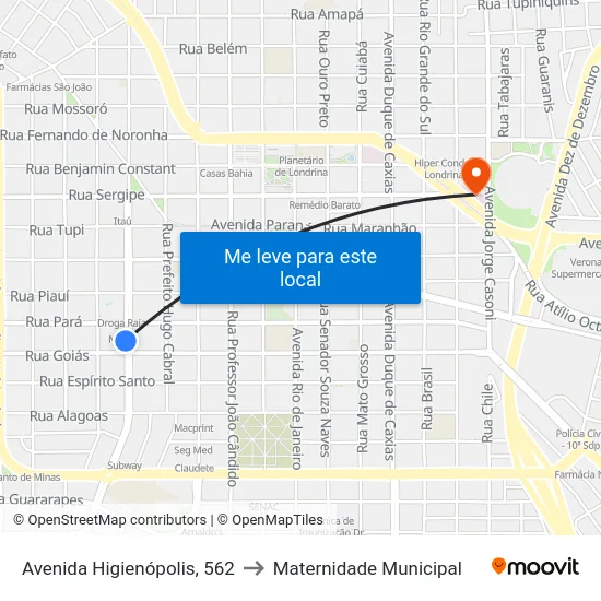 Avenida Higienópolis, 562 to Maternidade Municipal map