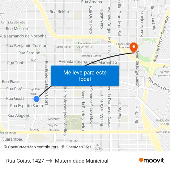 Rua Goiás, 1427 to Maternidade Municipal map