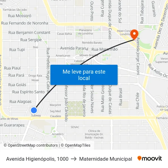 Avenida Higienópolis, 1000 to Maternidade Municipal map