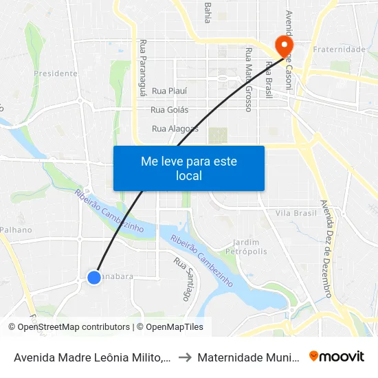 Avenida Madre Leônia Milito, 1355 to Maternidade Municipal map