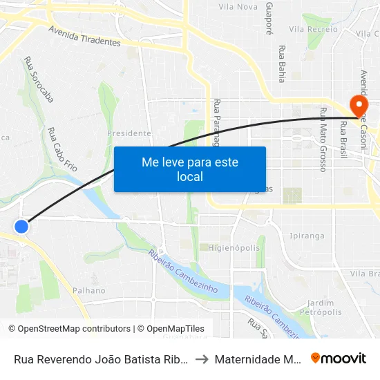 Rua Reverendo João Batista Ribeiro Neto, 76 to Maternidade Municipal map