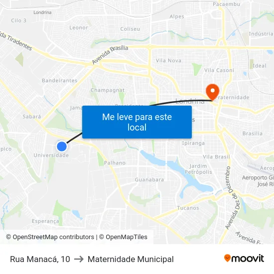 Rua Manacá, 10 to Maternidade Municipal map