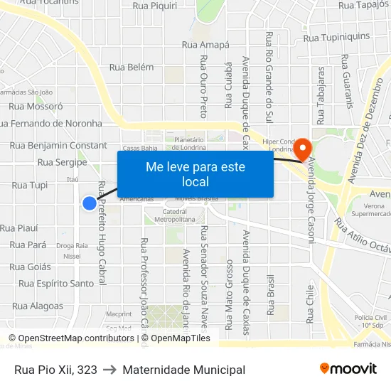 Rua Pio Xii, 323 to Maternidade Municipal map