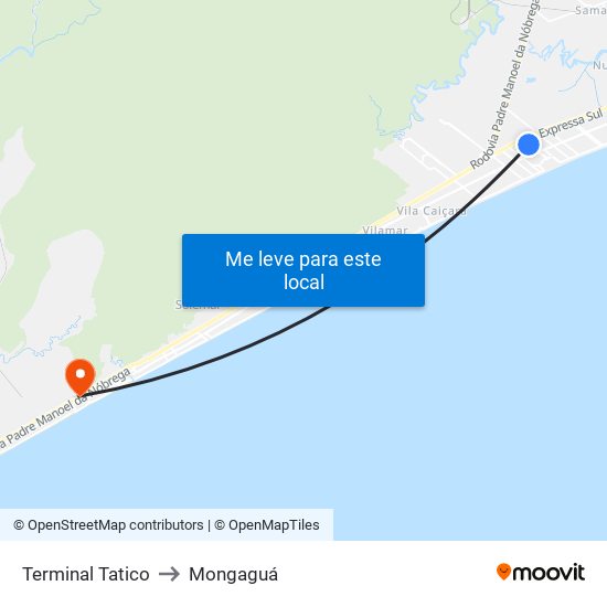 Terminal Tatico to Mongaguá map