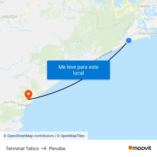 Terminal Tatico to Peruíbe map