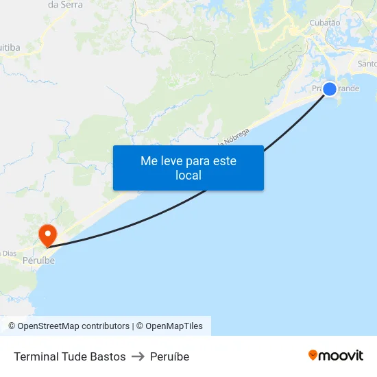 Terminal Tude Bastos to Peruíbe map