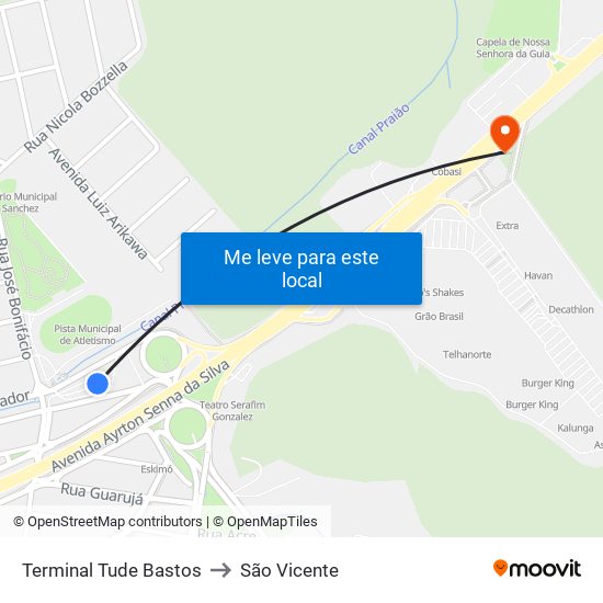 Terminal Tude Bastos to São Vicente map