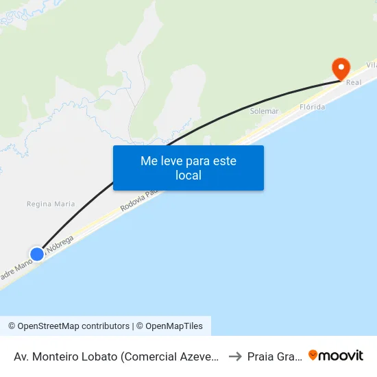 Av. Monteiro Lobato (Comercial Azevedo/Divisa) to Praia Grande map