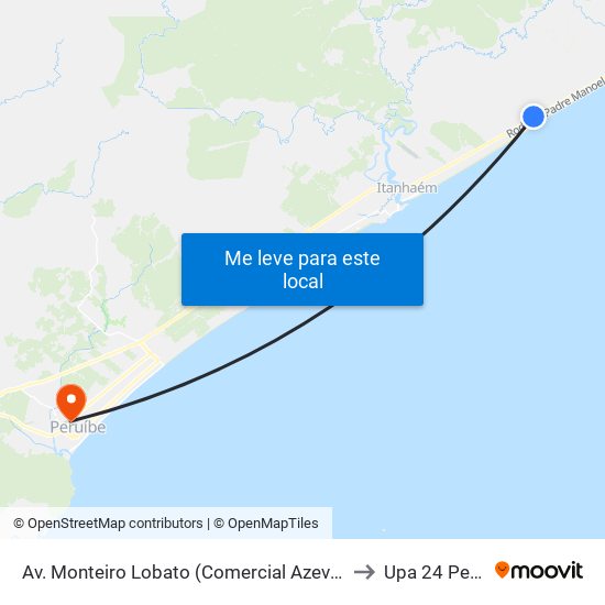 Av. Monteiro Lobato (Comercial Azevedo/Divisa) to Upa 24 Peruíbe map