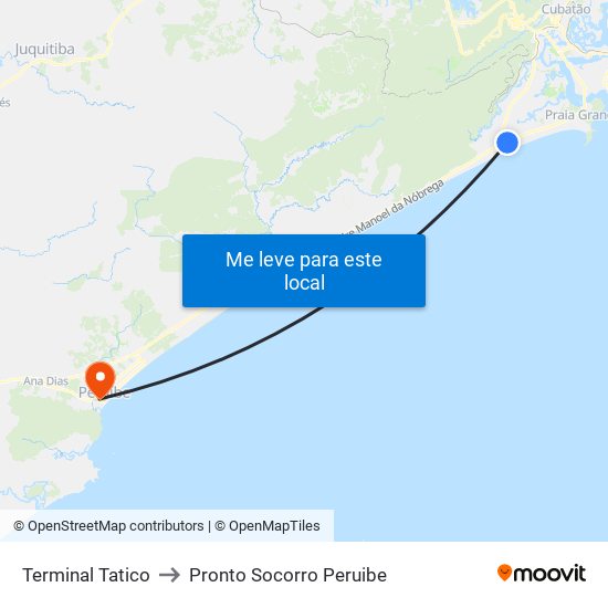 Terminal Tatico to Pronto Socorro Peruibe map