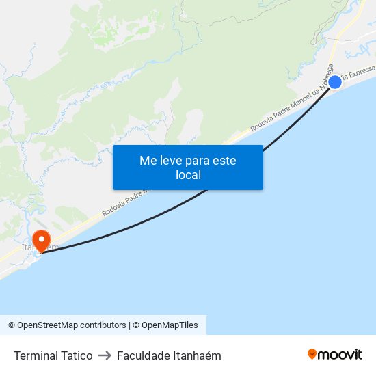 Terminal Tatico to Faculdade Itanhaém map