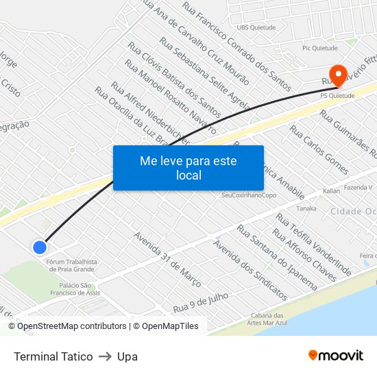 Terminal Tatico to Upa map