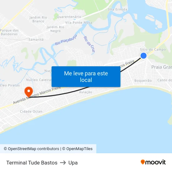 Terminal Tude Bastos to Upa map