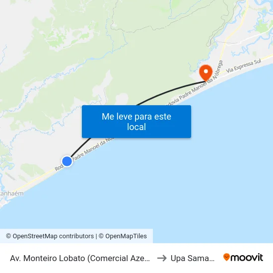 Av. Monteiro Lobato (Comercial Azevedo/Divisa) to Upa Samambaia map