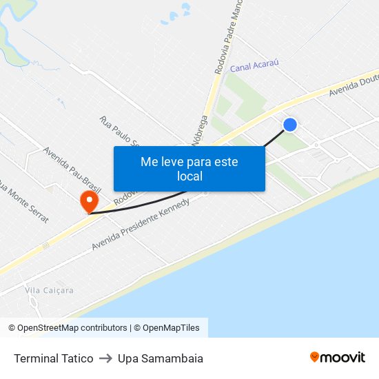 Terminal Tatico to Upa Samambaia map