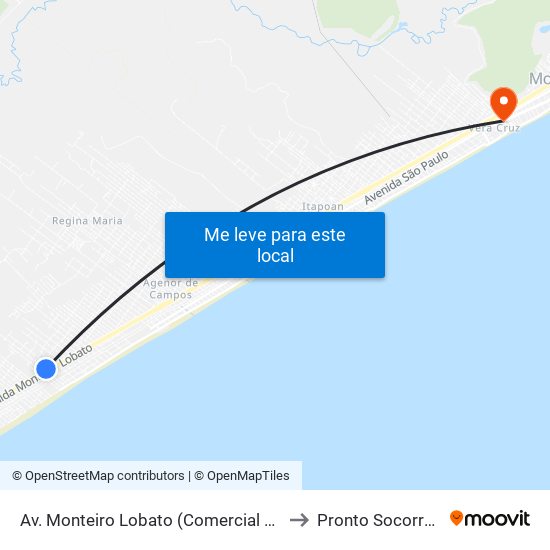 Av. Monteiro Lobato (Comercial Azevedo/Divisa) to Pronto Socorro Central map