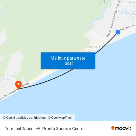 Terminal Tatico to Pronto Socorro Central map