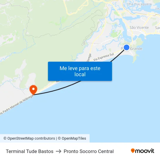 Terminal Tude Bastos to Pronto Socorro Central map