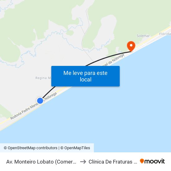 Av. Monteiro Lobato (Comercial Azevedo/Divisa) to Clínica De Fraturas De Mongagua map