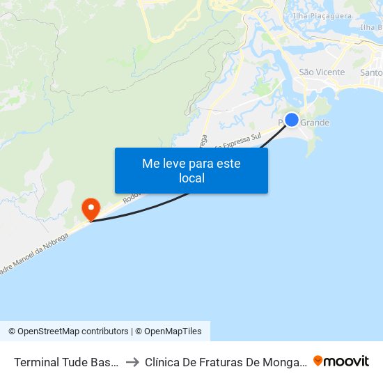 Terminal Tude Bastos to Clínica De Fraturas De Mongagua map