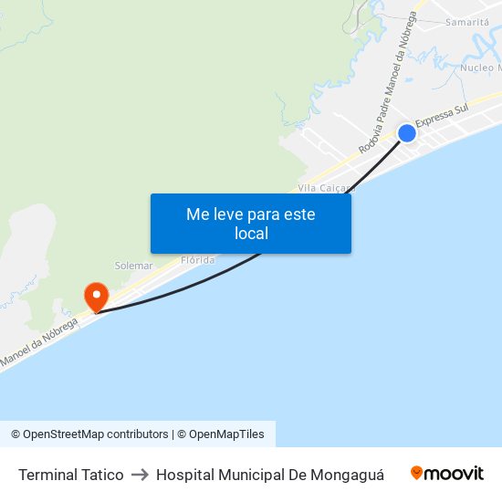 Terminal Tatico to Hospital Municipal De Mongaguá map