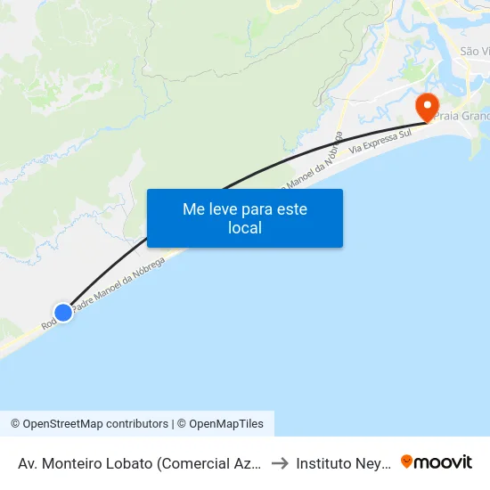 Av. Monteiro Lobato (Comercial Azevedo/Divisa) to Instituto Neymar Jr map