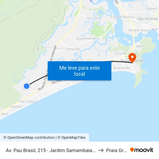 Av. Pau Brasil, 215 - Jardim Samambaia, Praia Grande to Praia Grande map
