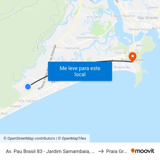 Av. Pau Brasil 83 - Jardim Samambaia, Praia Grande to Praia Grande map