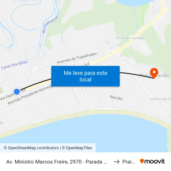 Av. Ministro Marcos Freire, 2970 - Parada Maria Luiza Lavalle - Vila Antartica, Praia Grande to Praia Grande map