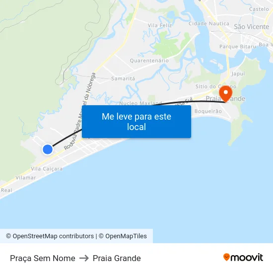 Praça Sem Nome to Praia Grande map