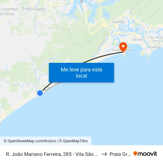 R. João Mariano Ferreira, 285 - Vila São Paulo, Itanhaém to Praia Grande map