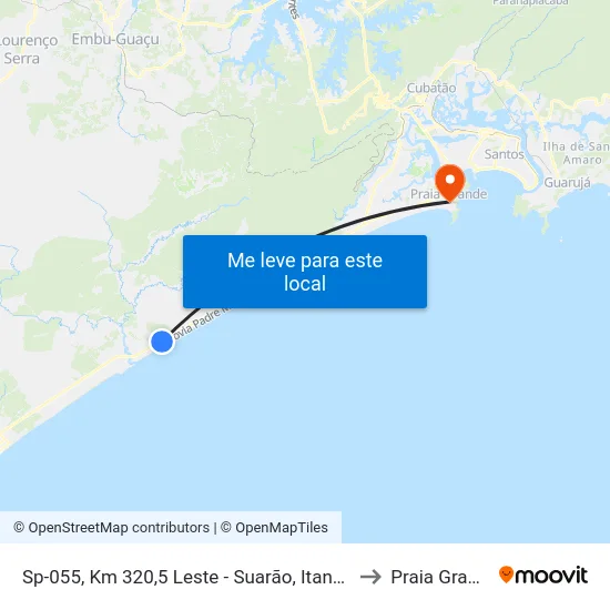 Sp-055, Km 320,5 Leste - Suarão, Itanhaém to Praia Grande map