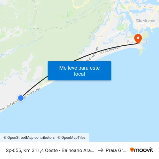 Sp-055, Km 311,4 Oeste - Balneario Araty, Mongaguá to Praia Grande map