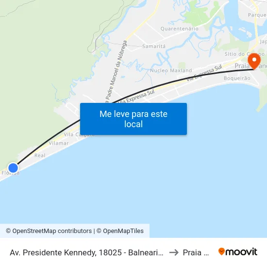 Av. Presidente Kennedy, 18025 - Balneario Flórida, Praia Grande to Praia Grande map