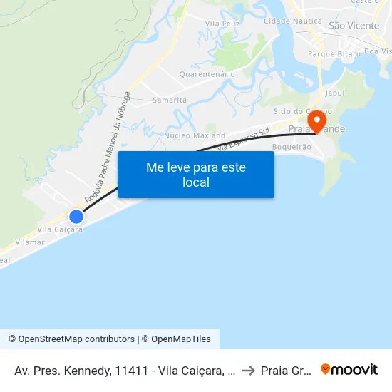 Av. Pres. Kennedy, 11411 - Vila Caiçara, Praia Grande to Praia Grande map