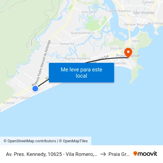 Av. Pres. Kennedy, 10625 - Vila Romero, Praia Grande to Praia Grande map
