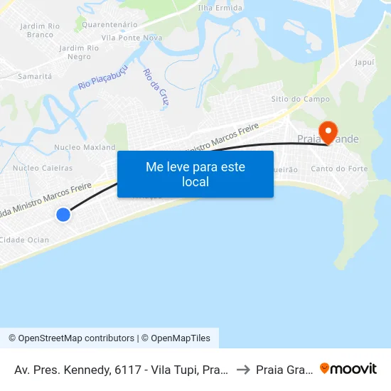 Av. Pres. Kennedy, 6117 - Vila Tupi, Praia Grande to Praia Grande map