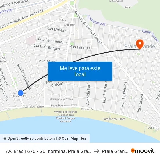 Av. Brasil 676 - Guilhermina, Praia Grande to Praia Grande map