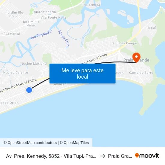 Av. Pres. Kennedy, 5852 - Vila Tupi, Praia Grande to Praia Grande map